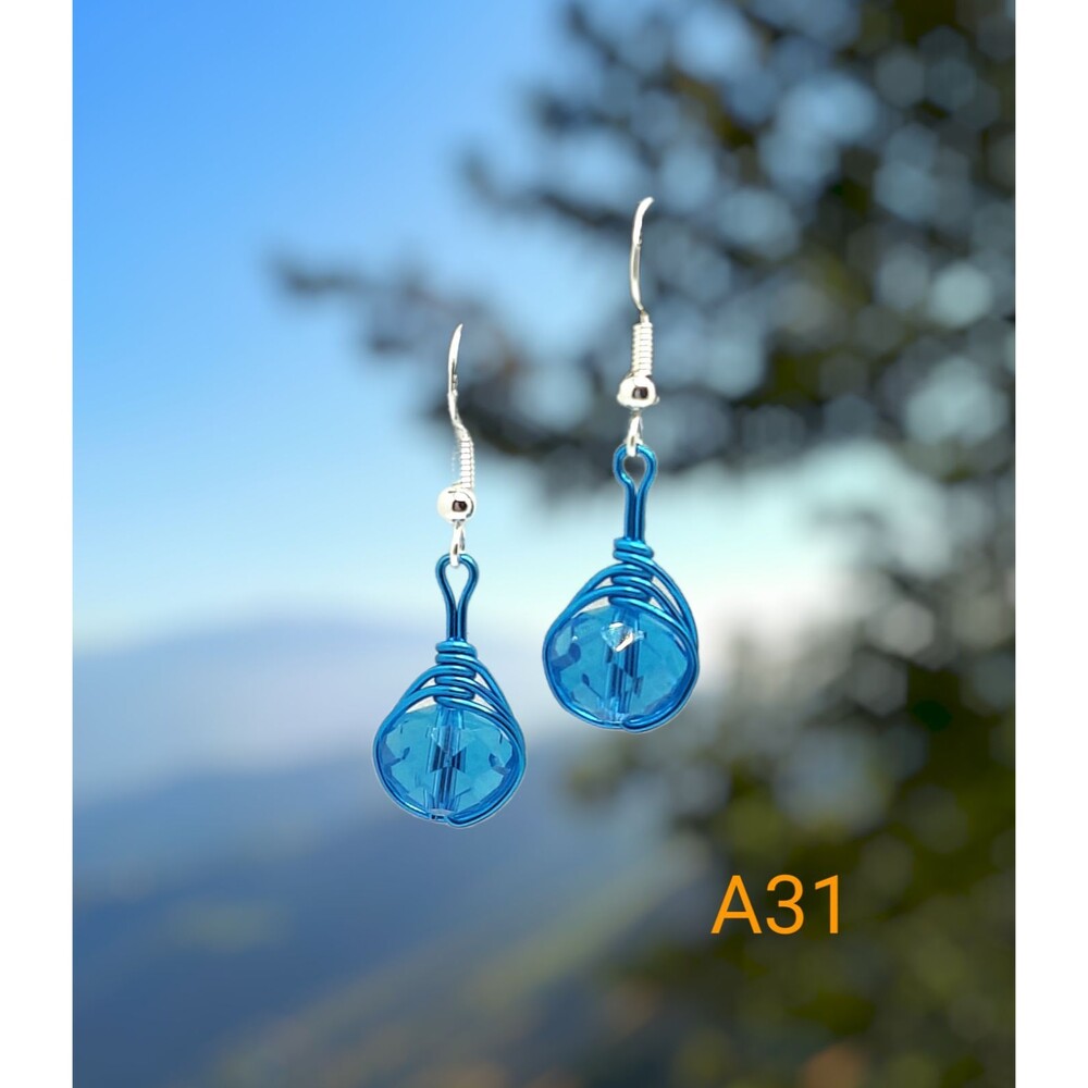 Blue Wire Wrapped Crystal Earrings
